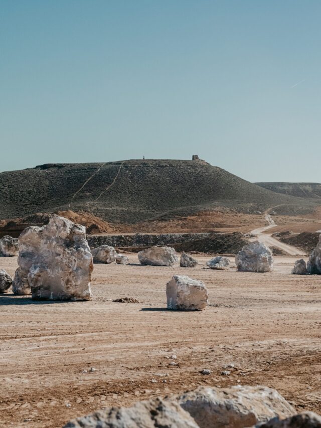 Huge stone cubes in the Alabaster Mountain in Spain